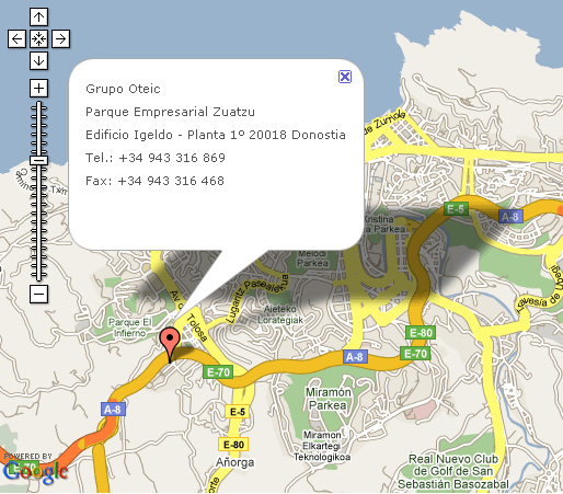 Mapa de ubicación, Parque Empresarial Zuatzu
Edificio Igeldo - Planta 1º - 20018 Donostia. Salida Ondarreta desde la A8 dirección Parque Empresarial Zuatzu, Edificio Igeldo.